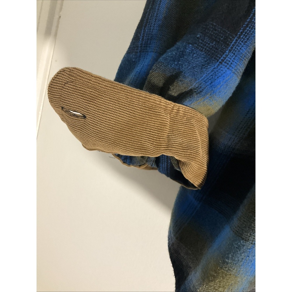 Legendary Whitetails Mens Large Buck Camp Flannel Shirt Blue Plaid Corduroy - Picture 4 of 5